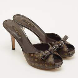 Pre Owned Louis Vuitton Brown Monogram Canvas Malibu Slide Sandals Size 36.5