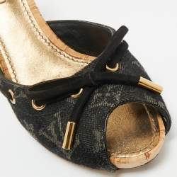 Pre Owned Louis Vuitton Black Monogram Denim Mules Size 37