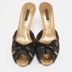 Pre Owned Louis Vuitton Black Monogram Denim Mules Size 37