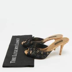 Pre Owned Louis Vuitton Black Monogram Denim Mules Size 37