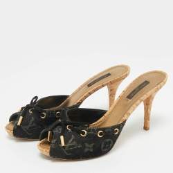 Pre Owned Louis Vuitton Black Monogram Denim Mules Size 37