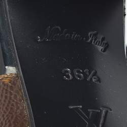 Pre Owned Louis Vuitton Brown/Black Monogram Canvas and Patent Cross Ankle Strap Sandals Size 36.5
