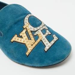 Pre Owned Louis Vuitton Blue Suede Addict Smoking Slippers Size 38.5