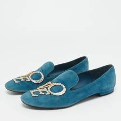 Pre Owned Louis Vuitton Blue Suede Addict Smoking Slippers Size 38.5