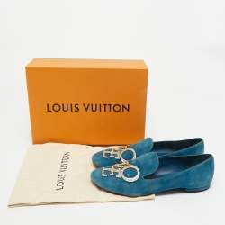 Pre Owned Louis Vuitton Blue Suede Addict Smoking Slippers Size 38.5