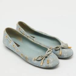 Pre Owned Louis Vuitton Light Blue Monogram Denim Oasis Ballet Flats Size 38.5