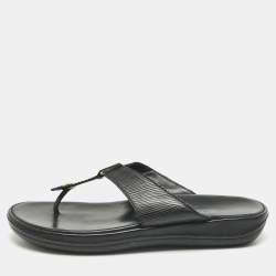 Pre Owned Louis Vuitton Black Leather Thong Sandals Size 39.5
