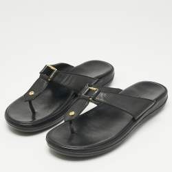 Pre Owned Louis Vuitton Black Leather Thong Sandals Size 39.5