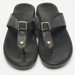 Pre Owned Louis Vuitton Black Leather Thong Sandals Size 39.5