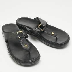 Pre Owned Louis Vuitton Black Leather Thong Sandals Size 39.5