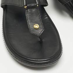 Pre Owned Louis Vuitton Black Leather Thong Sandals Size 39.5