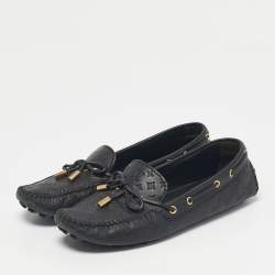 Pre Owned Louis Vuitton Black Monogram Empreinte Leather Gloria Loafers Size 39