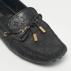 Pre Owned Louis Vuitton Black Monogram Empreinte Leather Gloria Loafers Size 39
