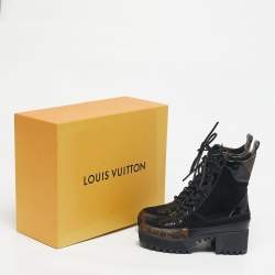 Pre Owned Louis Vuitton Two Tone Monogram Canvas and Leather Laureate Ankle Length Boots Size 36.5