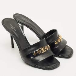 Pre Owned Louis Vuitton Black Leather Revival Slide Sandals Size 39