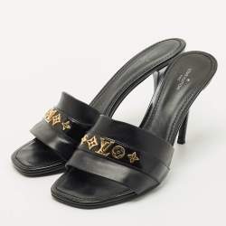 Pre Owned Louis Vuitton Black Leather Revival Slide Sandals Size 39