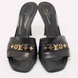 Pre Owned Louis Vuitton Black Leather Revival Slide Sandals Size 39