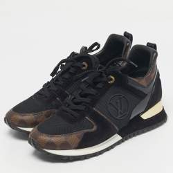 Pre Owned Louis Vuitton Black/Brown Mesh and Monogram Canvas Run Away Sneakers Size 40