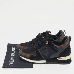 Pre Owned Louis Vuitton Black/Brown Mesh and Monogram Canvas Run Away Sneakers Size 40