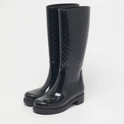 Pre Owned Louis Vuitton Black Monogram Rubber Splash Rain Boots Size 37