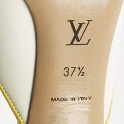 Pre Owned Louis Vuitton White Patent Leather Multicolor Flower Embellished Slide Sandals Size 37.5