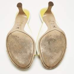 Pre Owned Louis Vuitton White Patent Leather Multicolor Flower Embellished Slide Sandals Size 37.5