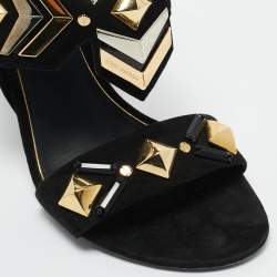 Pre Owned Louis Vuitton Black Suede Flower Embellished Ankle Strap Sandals Size 39.5