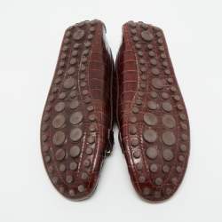 Pre Owned Louis Vuitton Burgundy Croc Embossed Leather Dauphine Loafers Size 38