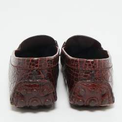 Pre Owned Louis Vuitton Burgundy Croc Embossed Leather Dauphine Loafers Size 38