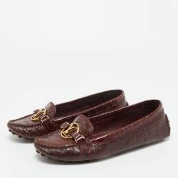 Pre Owned Louis Vuitton Burgundy Croc Embossed Leather Dauphine Loafers Size 38