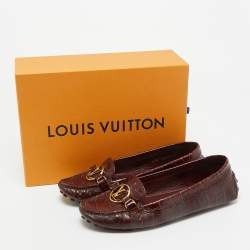 Pre Owned Louis Vuitton Burgundy Croc Embossed Leather Dauphine Loafers Size 38