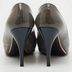 Pre Owned Louis Vuitton Grey Patent Leather Lou Peep Toe Pumps Size 37