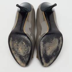 Pre Owned Louis Vuitton Grey Patent Leather Lou Peep Toe Pumps Size 37