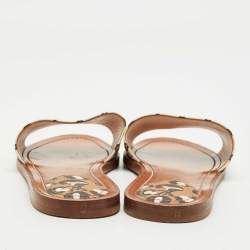 Pre Owned Louis Vuitton Cream Monogram Embossed Leather Revival Flat Slides Size 37