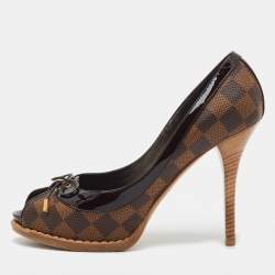 Pre Owned Louis Vuitton Damier Ebene Canvas Palm Beach Peep Toe Pumps Size 37