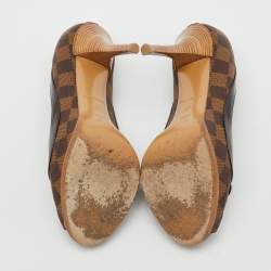 Pre Owned حذاء كعب عالي لوي فيتون قماش دامييه ابيني بالم بيتش مقدمة مفتوحة مقاس 37