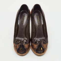 Pre Owned حذاء كعب عالي لوي فيتون قماش دامييه ابيني بالم بيتش مقدمة مفتوحة مقاس 37