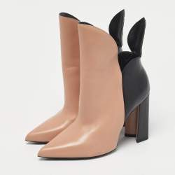 Pre Owned Louis Vuitton Pink/Black Leather Gamble Diva Boots Size 37.5