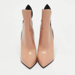 Pre Owned Louis Vuitton Pink/Black Leather Gamble Diva Boots Size 37.5