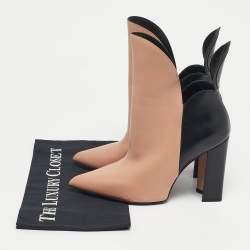 Pre Owned Louis Vuitton Pink/Black Leather Gamble Diva Boots Size 37.5