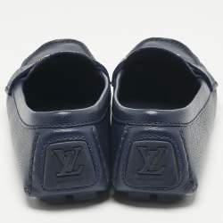 Pre Owned Louis Vuitton Navy Blue Leather LV Mare Loafers Size 38.5