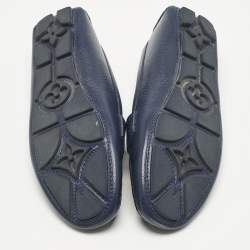 Pre Owned Louis Vuitton Navy Blue Leather LV Mare Loafers Size 38.5