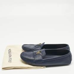 Pre Owned Louis Vuitton Navy Blue Leather LV Mare Loafers Size 38.5