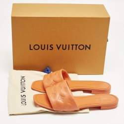 Pre Owned Louis Vuitton Orange  Monogram Embossed Leather Revival Flat Slides Size 39