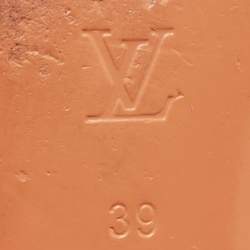 Pre Owned Louis Vuitton Orange  Monogram Embossed Leather Revival Flat Slides Size 39