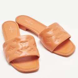 Pre Owned Louis Vuitton Orange  Monogram Embossed Leather Revival Flat Slides Size 39