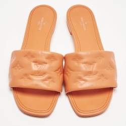 Pre Owned Louis Vuitton Orange  Monogram Embossed Leather Revival Flat Slides Size 39