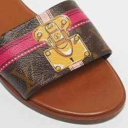 Pre Owned Louis Vuitton Brown Monogram Canvas Summer Trunks Flat Slides Size 37