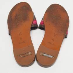 Pre Owned Louis Vuitton Brown Monogram Canvas Summer Trunks Flat Slides Size 37