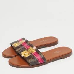 Pre Owned Louis Vuitton Brown Monogram Canvas Summer Trunks Flat Slides Size 37